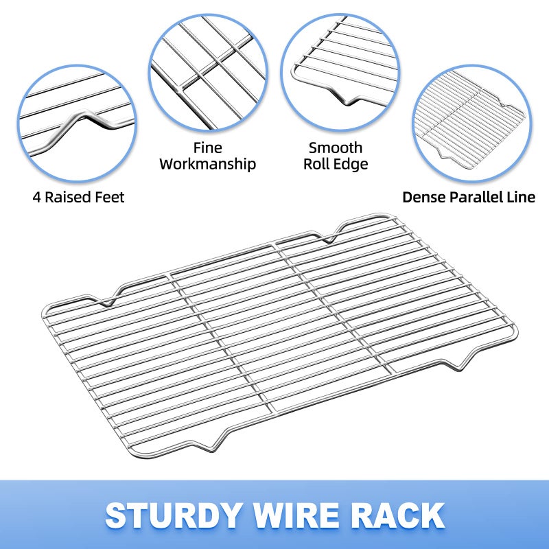 Zacfton Baking Sheet with Wire Rack Set  Zacfton Stainless Steel Cookie Sheet Baking Pan Toaster Oven Tray with Cooling Rack  12.4 x 10 x 1 Inch Quarter Sheet Pan - Non Toxic & Dishwasher Safe - Image 4